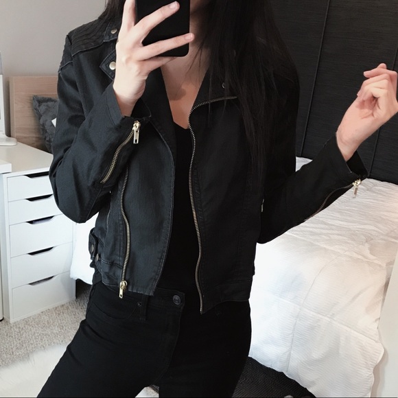 Urban Outfitters Jackets & Blazers - •UO Black Denim Moto Utility Jacket•